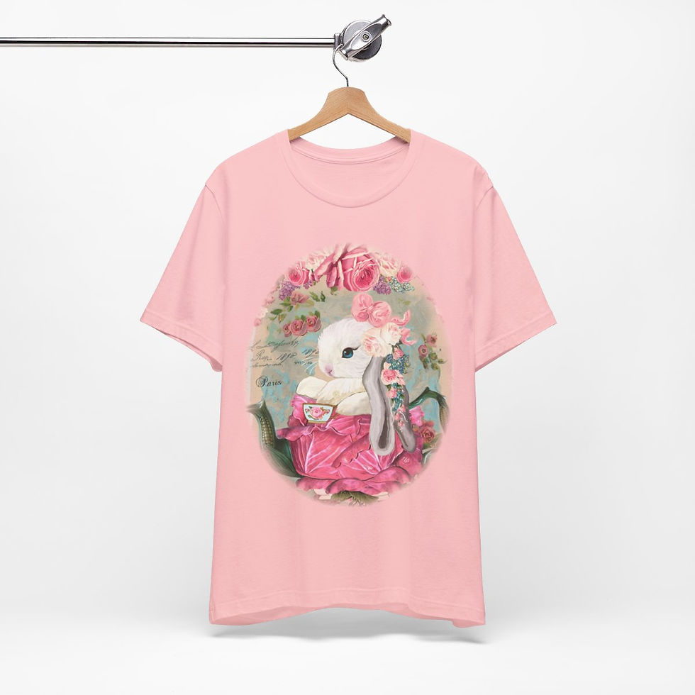Thumbnail: Shabby T-Shirt Bunny having Tea Pink Roses Chic Art Tee Artistic Apparel & Gifts