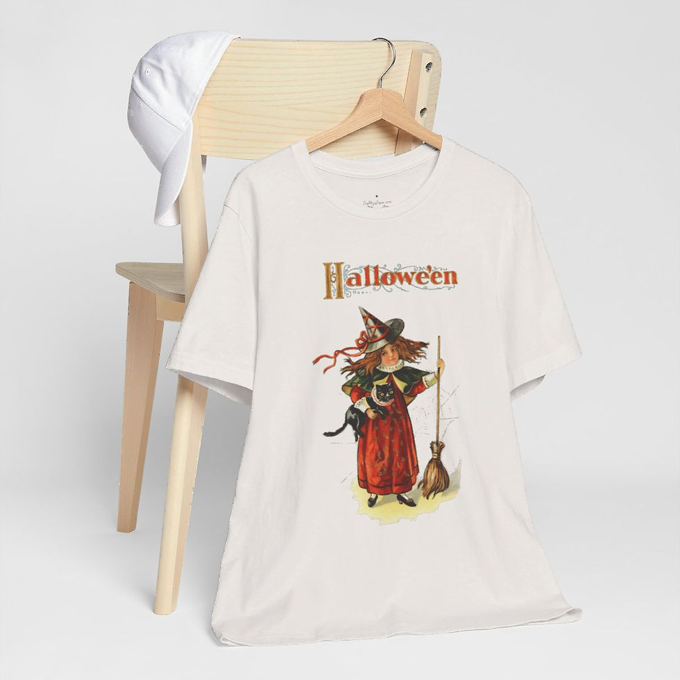 Thumbnail: Vintage Halloween T-Shirt Witch and Black Cat Cute Art Tee Trendy Apparel