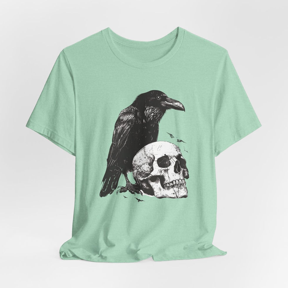 Thumbnail: Witchy T-Shirt Black Raven & Skull Art Tee Esoteric Expressive Halloween Gifts