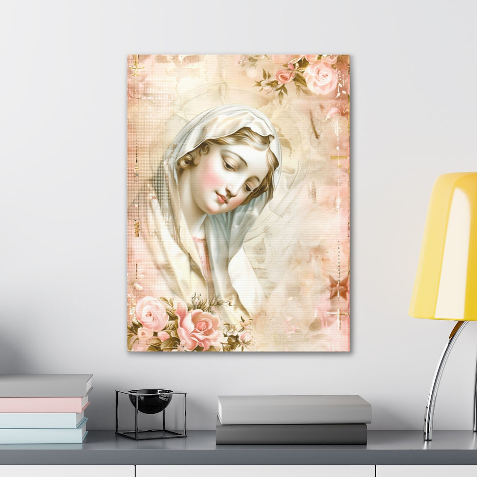 Thumbnail: Shabby Virgin Mary Canvas Art Vintage Pink Roses French Country Wall Decor 