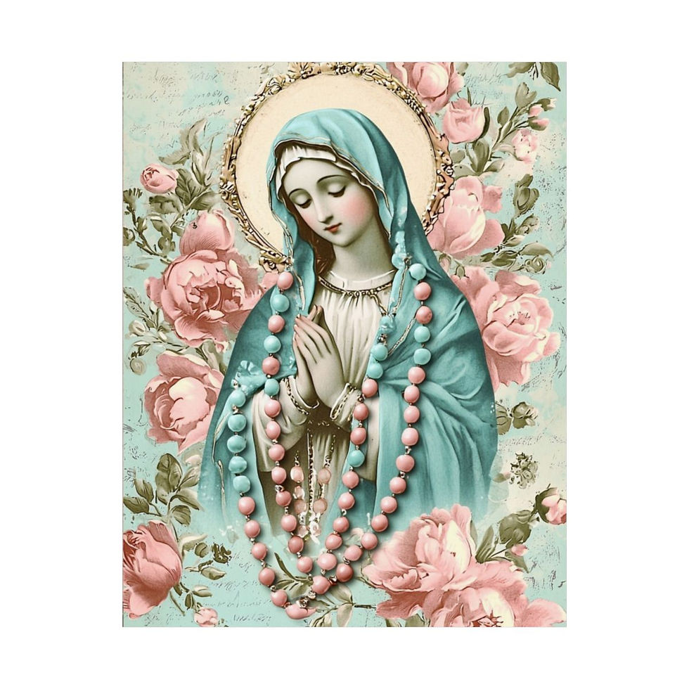 Thumbnail: Shabby French Virgin Mary Print Praying Mother Mary Pink Roses Giclee Wall Art