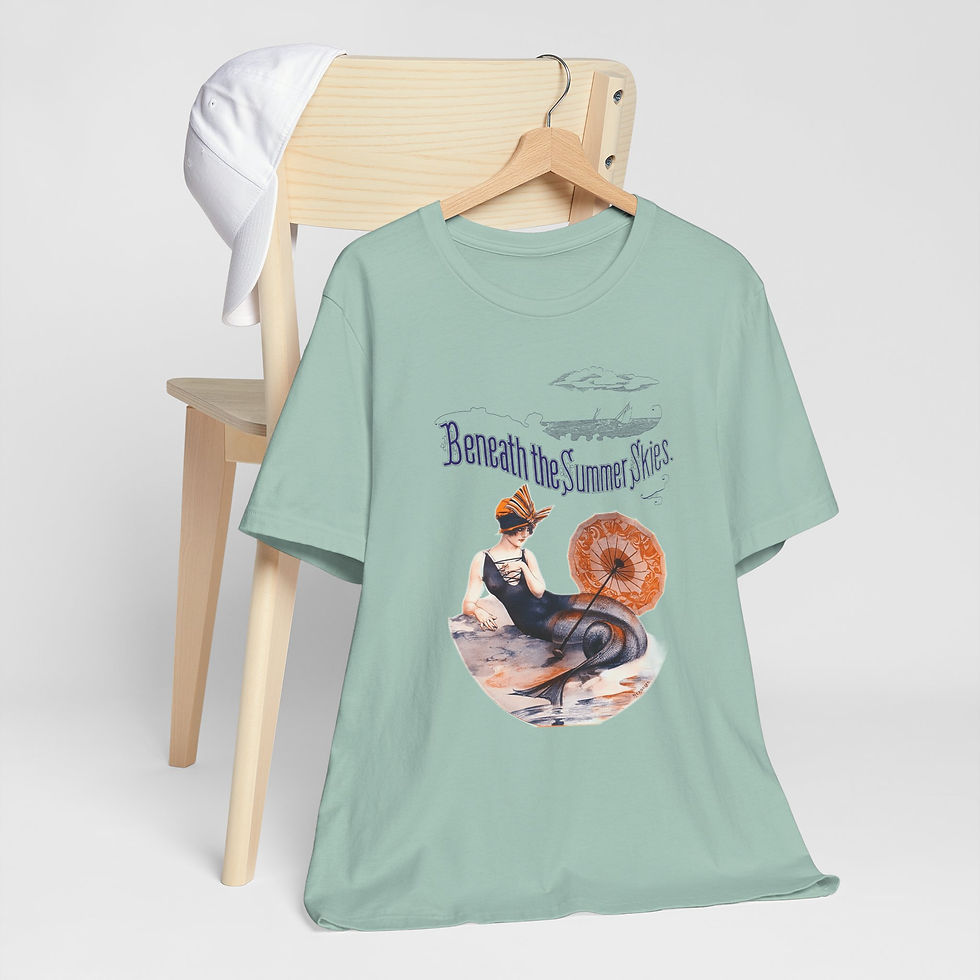 Thumbnail: Vintage Mermaid Art T-Shirt Victorian Style Summer by Sea Artistic Tee