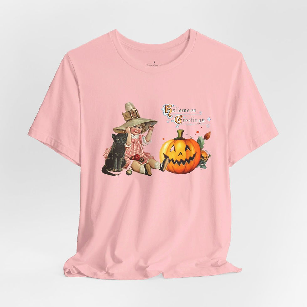 Thumbnail: Vintage Halloween T-Shirt Witch Black Cat Pumpkin Retro Art Tee Trendy Apparel