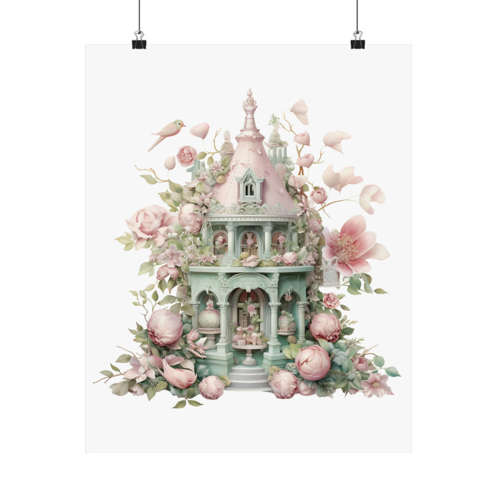 Thumbnail: Shabby Chic Wall Decor Victorian House Art Print Bird & Pink roses