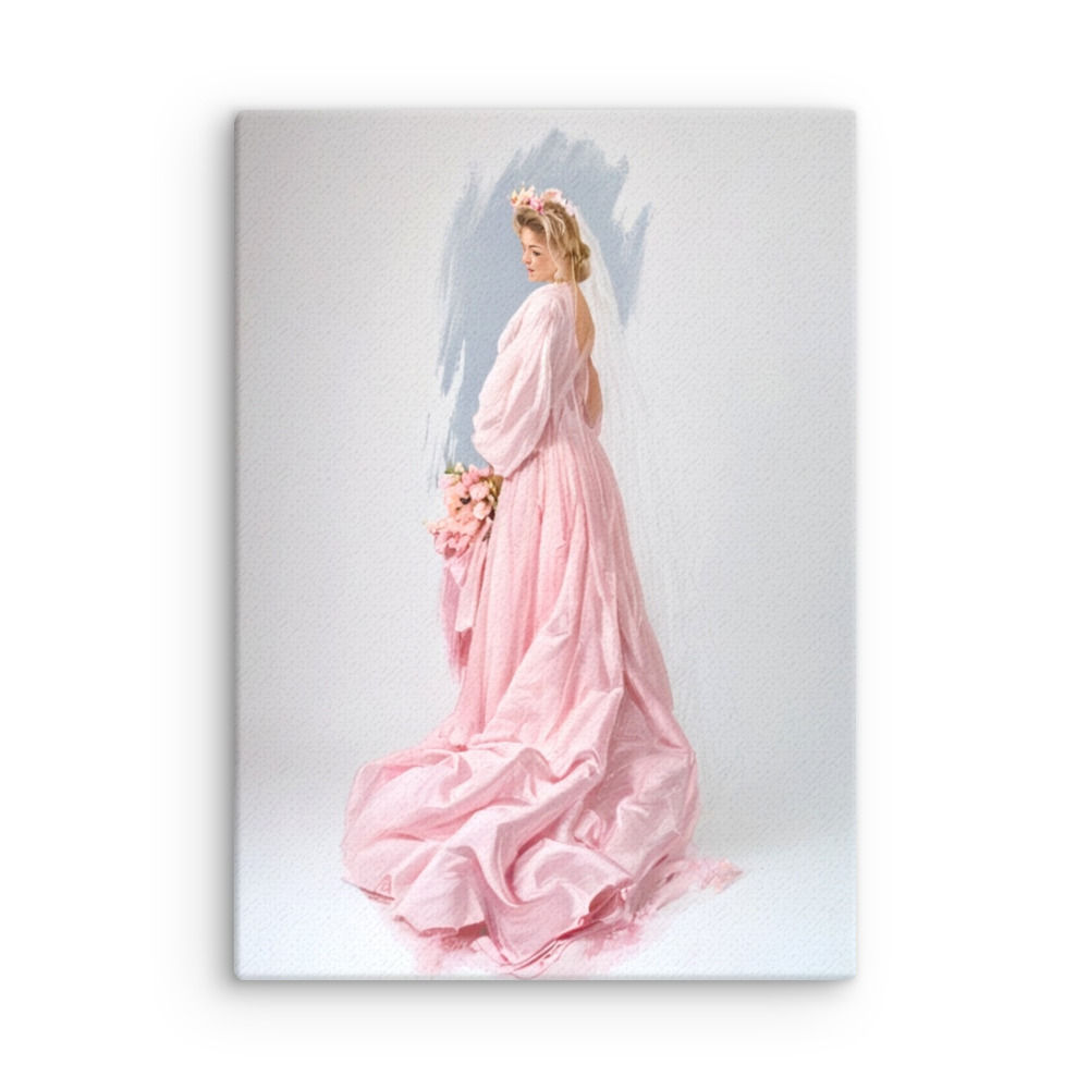 Vintage Harrison Fisher Canvas Art Bride in Pink Lace Gown Bridal Decor 