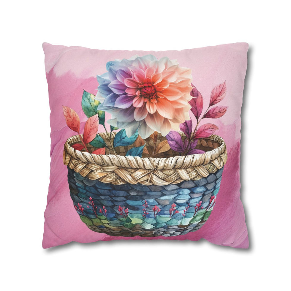 Thumbnail: Boho Chic Throw Pillow Cover Colorful Basket Feathers Art Pink Statement Decor