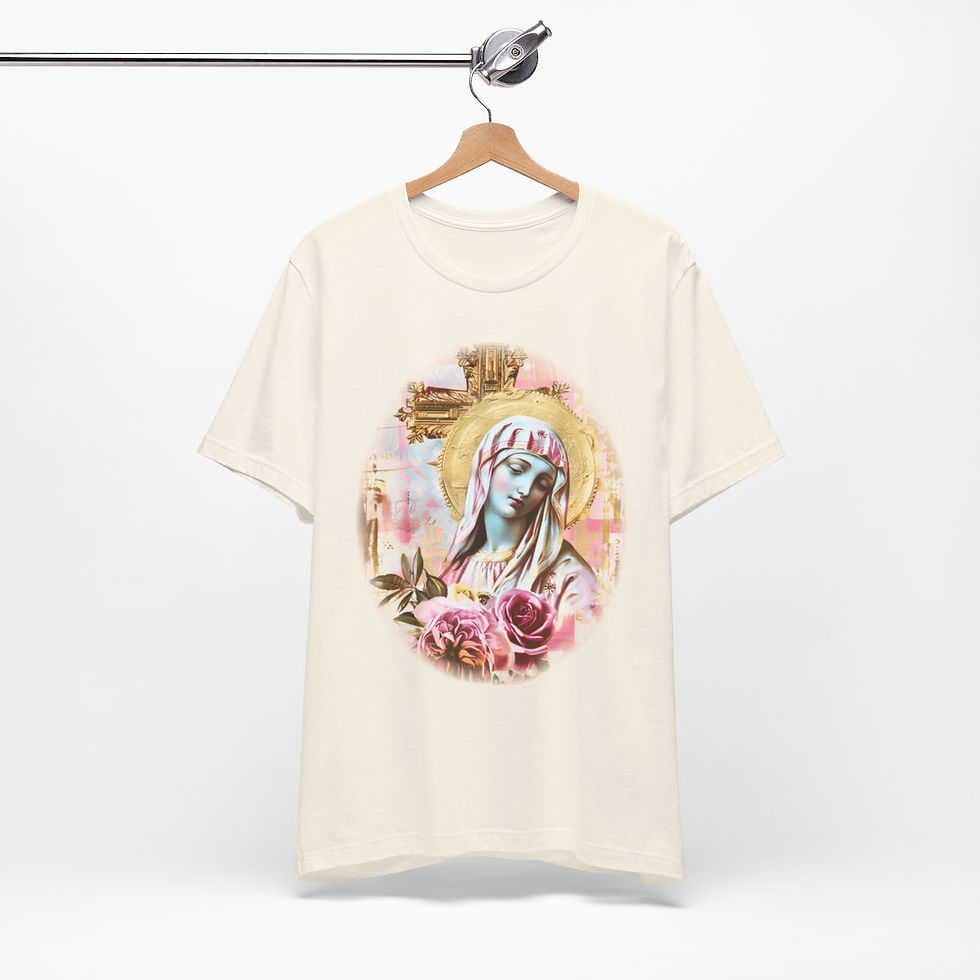 Thumbnail: Shabby Virgin Mary T-Shirt Ave Maria Religious Faith Art Tee Catholic Gifts