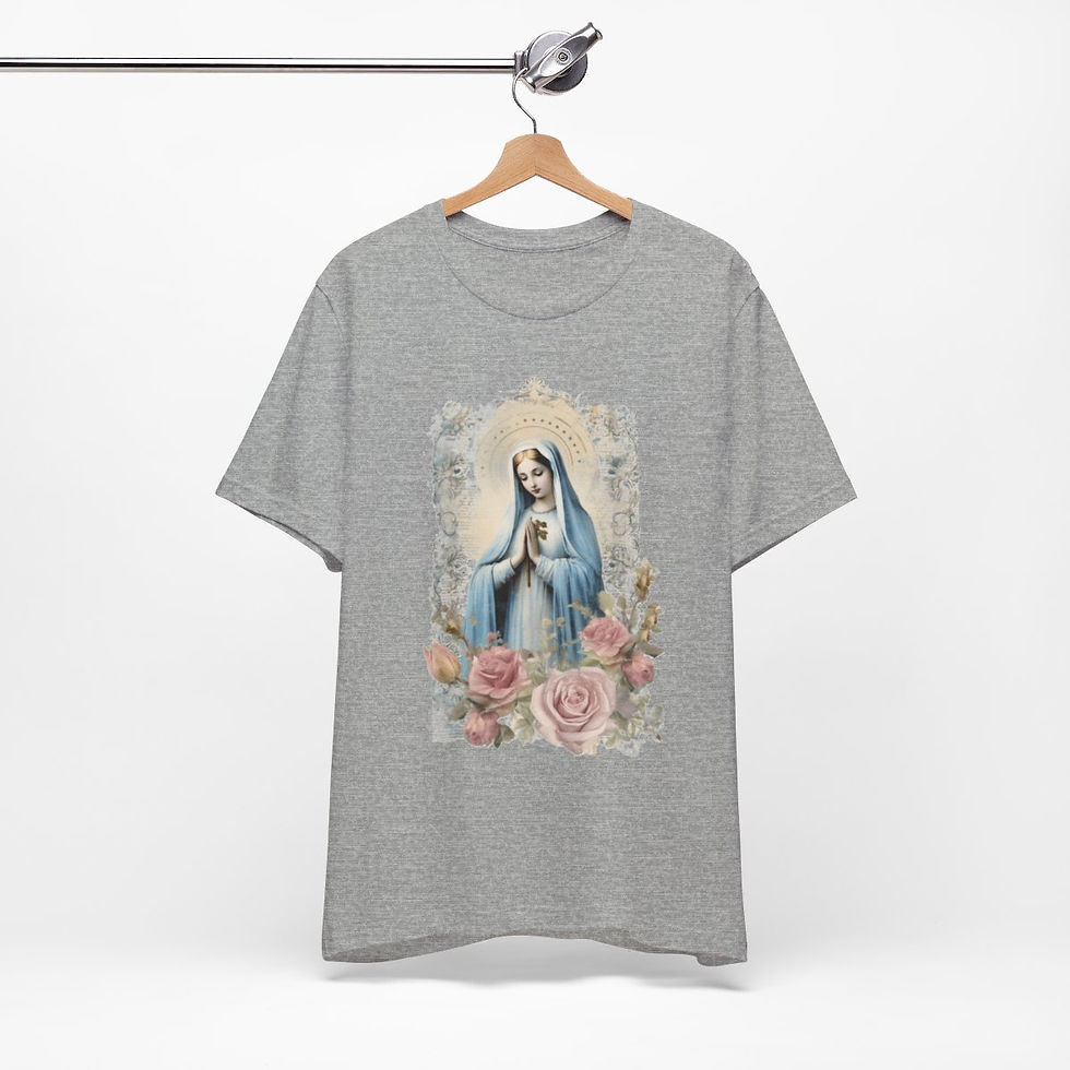 Thumbnail: Virgin Mary T-Shirt Shabby pink Roses Ave Maria Art Tee Catholic Faith Gifts