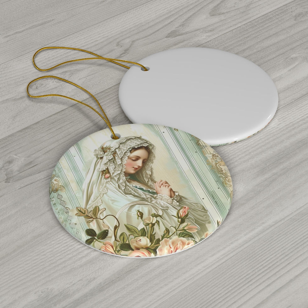 Thumbnail: Shabby Virgin Mary Ceramic Ornament Pastel Christmas Decor Catholic Gifts