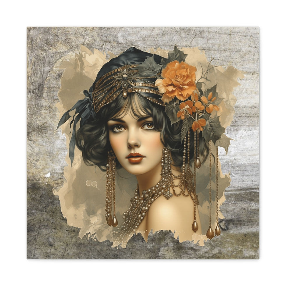 Thumbnail: Vintage Art Deco Women Canvas Art French Flapper Glamour Print BOHO Wall Decor 