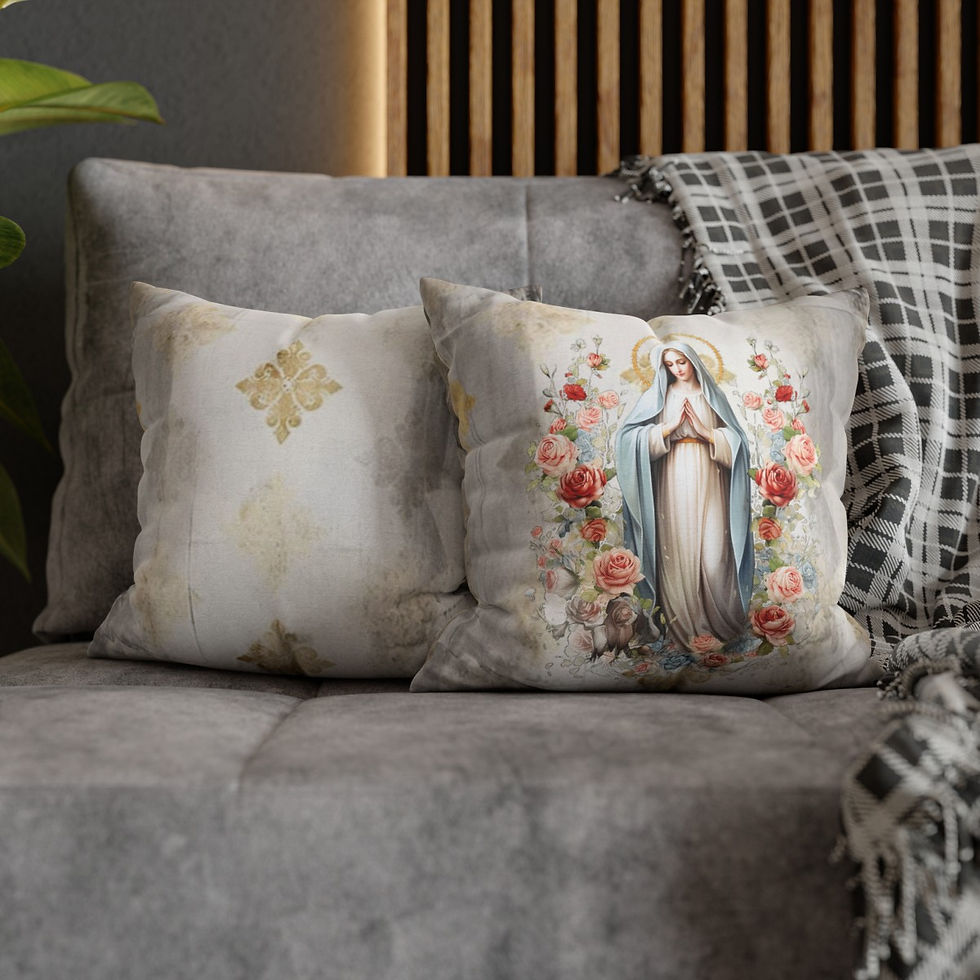 Thumbnail: Praying Virgin Mary & Roses Throw Pillow cover Religious Gifts Home Decor 