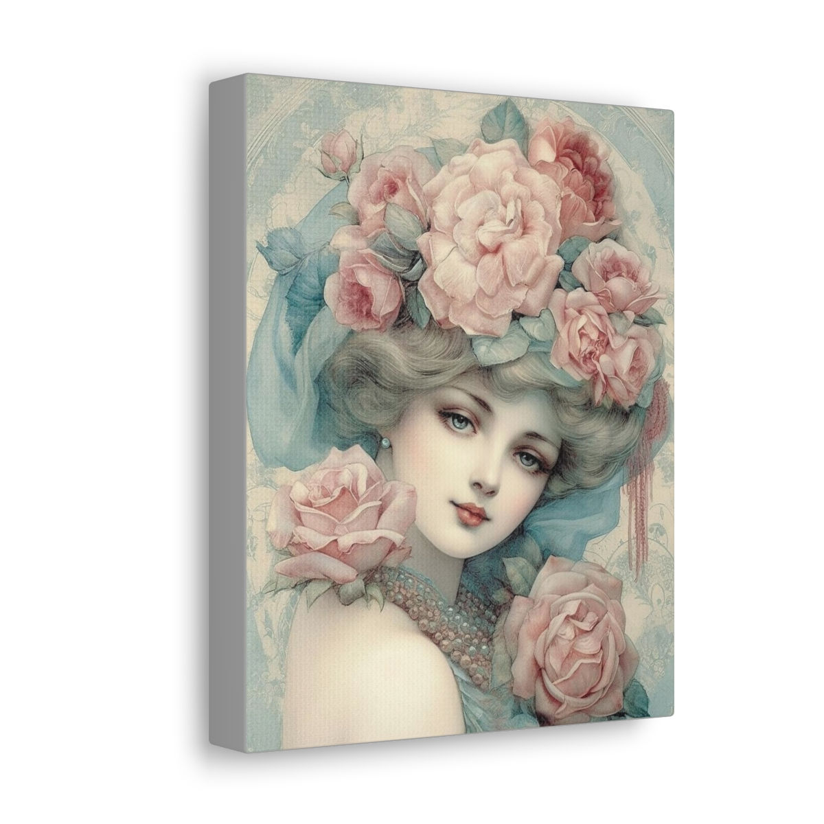 Shabby Victorian Woman Watercolor Artwork Canvas Art Wrap French Wall Decor 