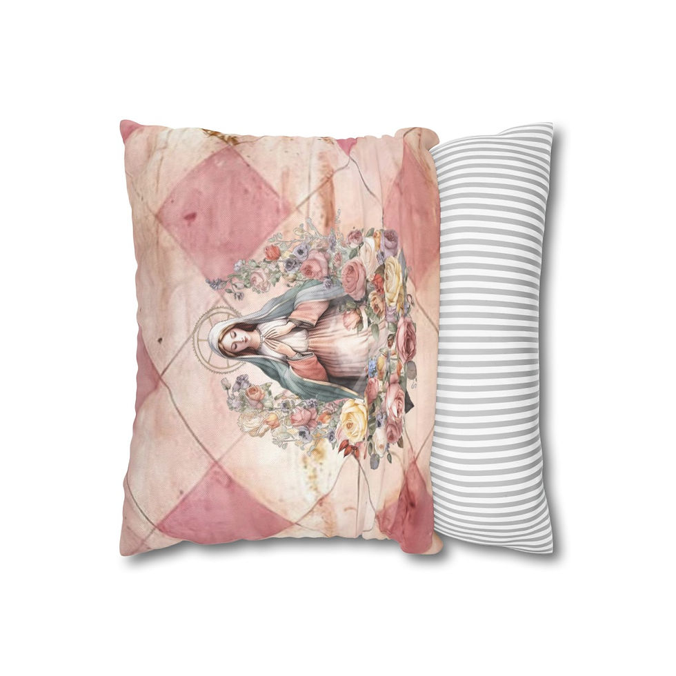 Thumbnail: Pink Distressed Virgin Mary Roses Throw Pillow cover Religious Gifts Home Decor 