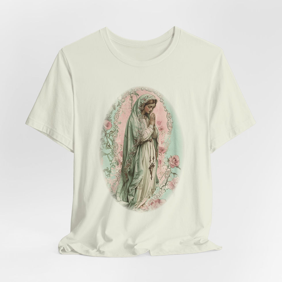 Thumbnail: Artistic T-Shirt Virgin Mary Pink Roses Religious Grace Catholic Faith Gift 