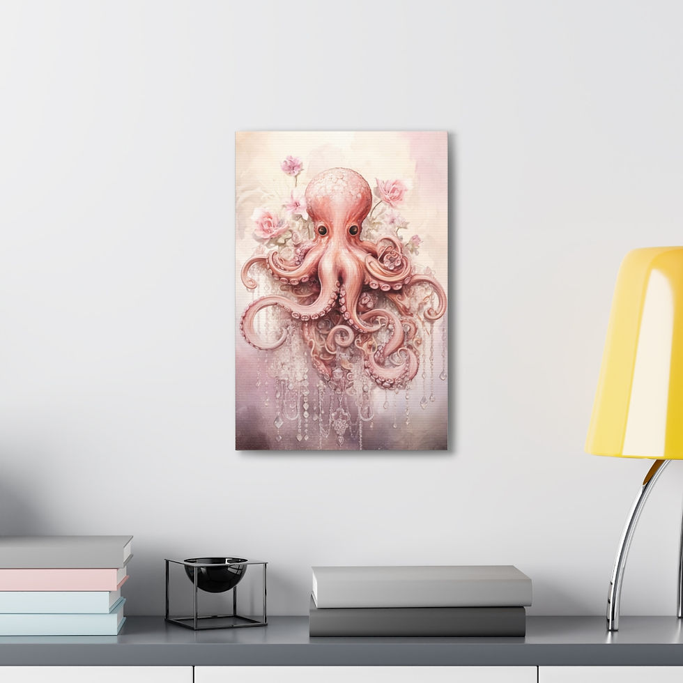 Thumbnail: Shabby Bathroom Canvas Art French Country Cottage Decor Roses Jeweled Octopus