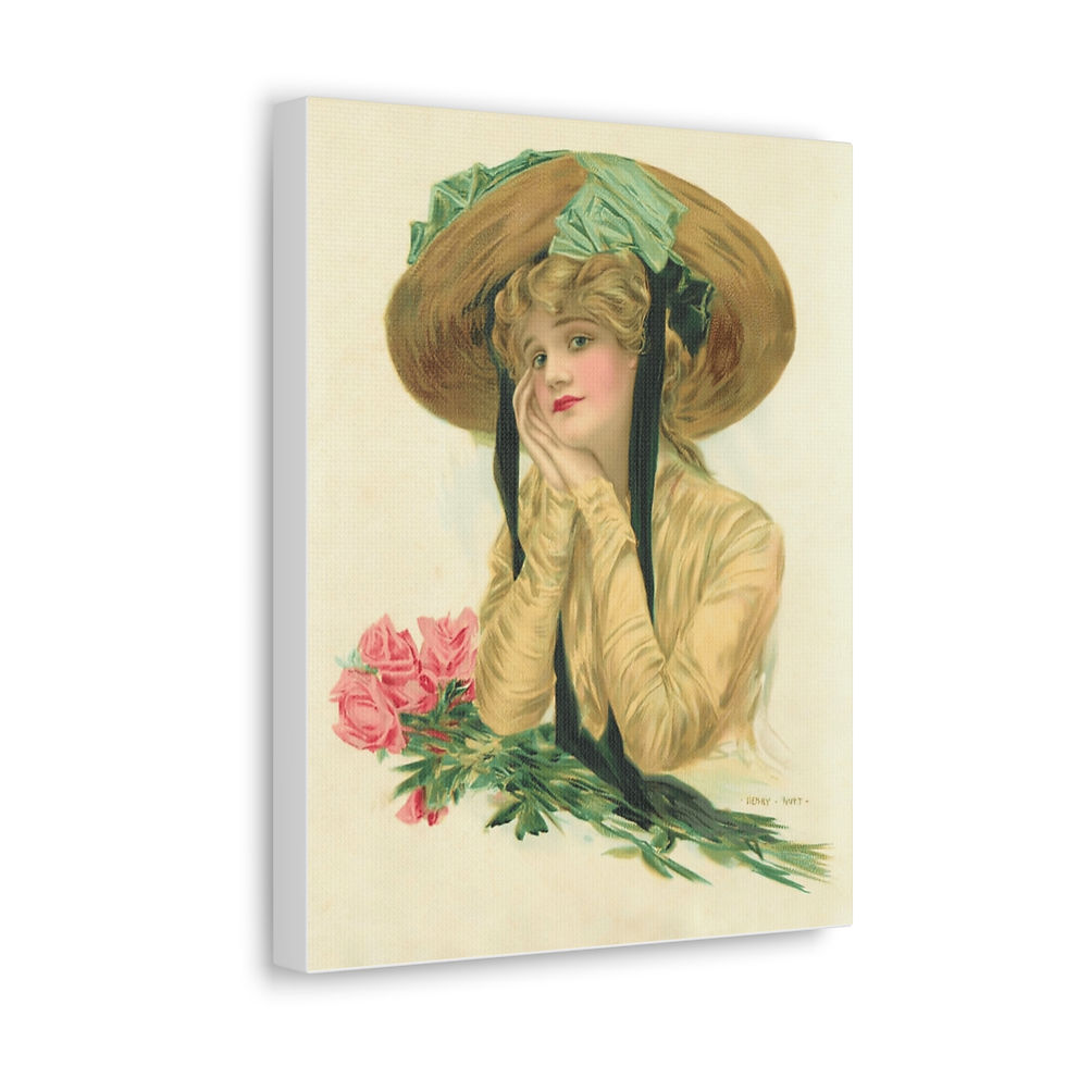 Thumbnail: Art Canvas Vintage Edwardian Woman with Pink Roses Shabby Chic Wall Decor 