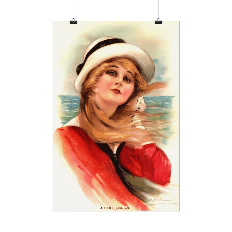 Thumbnail: Vintage Watercolor Art Beach Print Woman at the Ocean Beachy Seashore decor