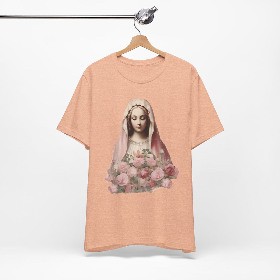 Thumbnail: Virgin Mary T-Shirt Shabby Pink Roses Ave Maria Art Tee Catholic Faith Gifts