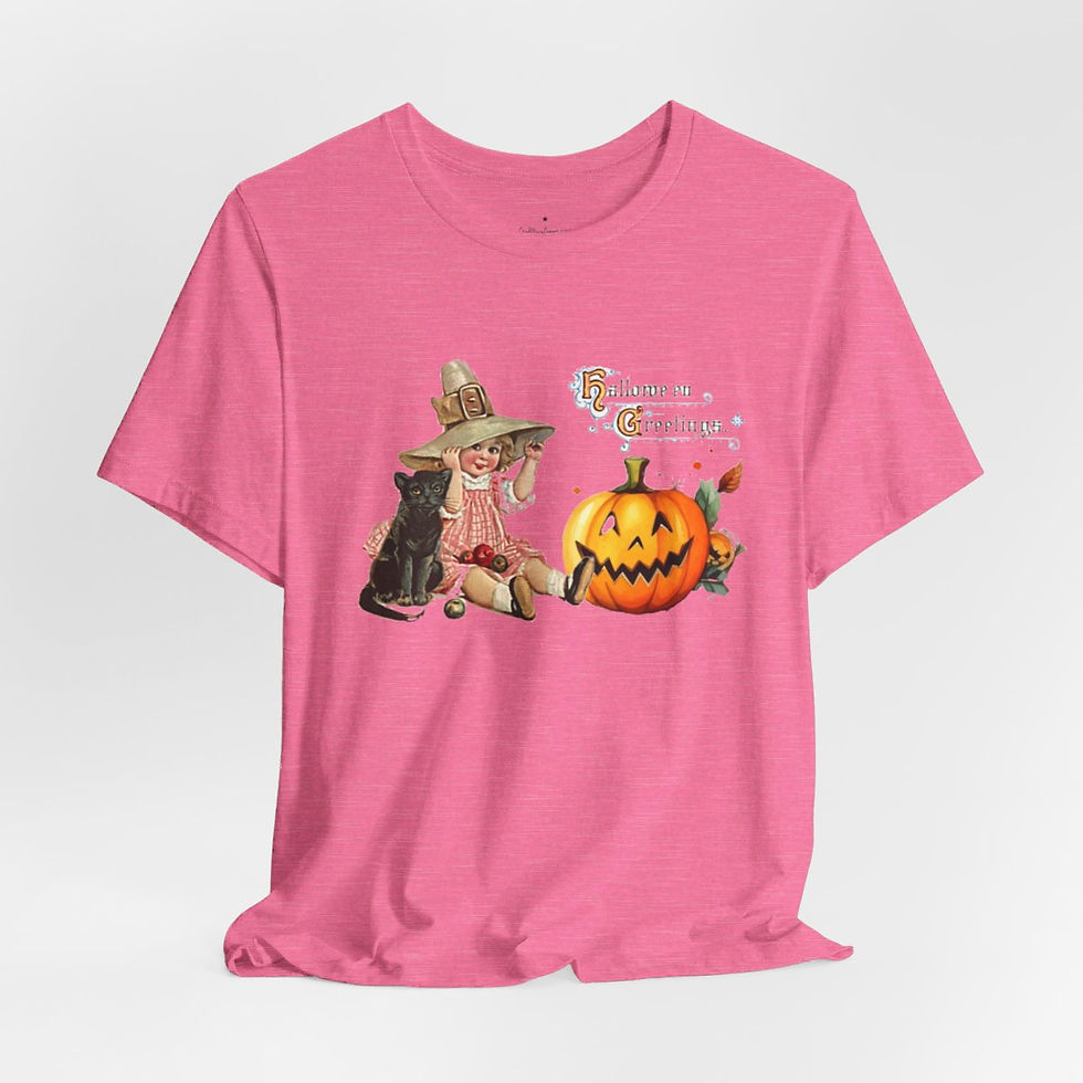Thumbnail: Vintage Halloween T-Shirt Witch Black Cat Pumpkin Retro Art Tee Trendy Apparel