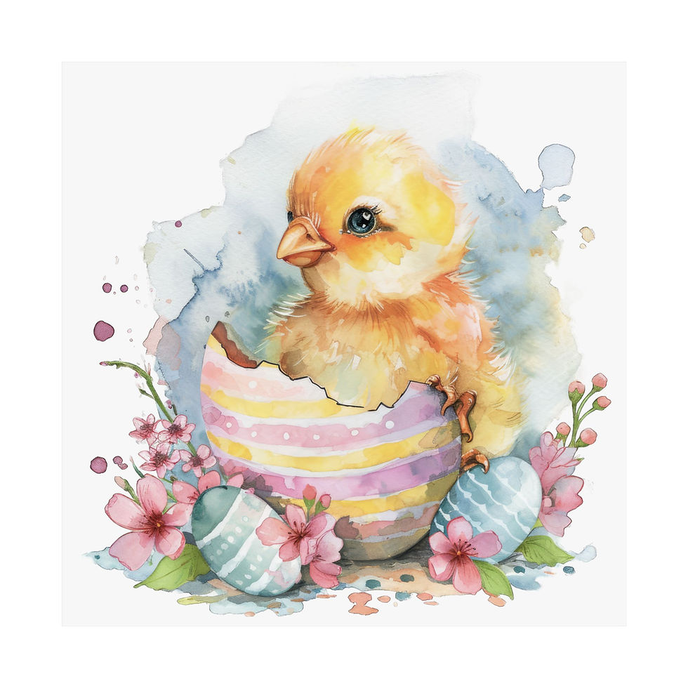 Thumbnail: Spring Art Print Baby Chick Flowers Easter Eggs Shabby Farmhouse Cottage Decor