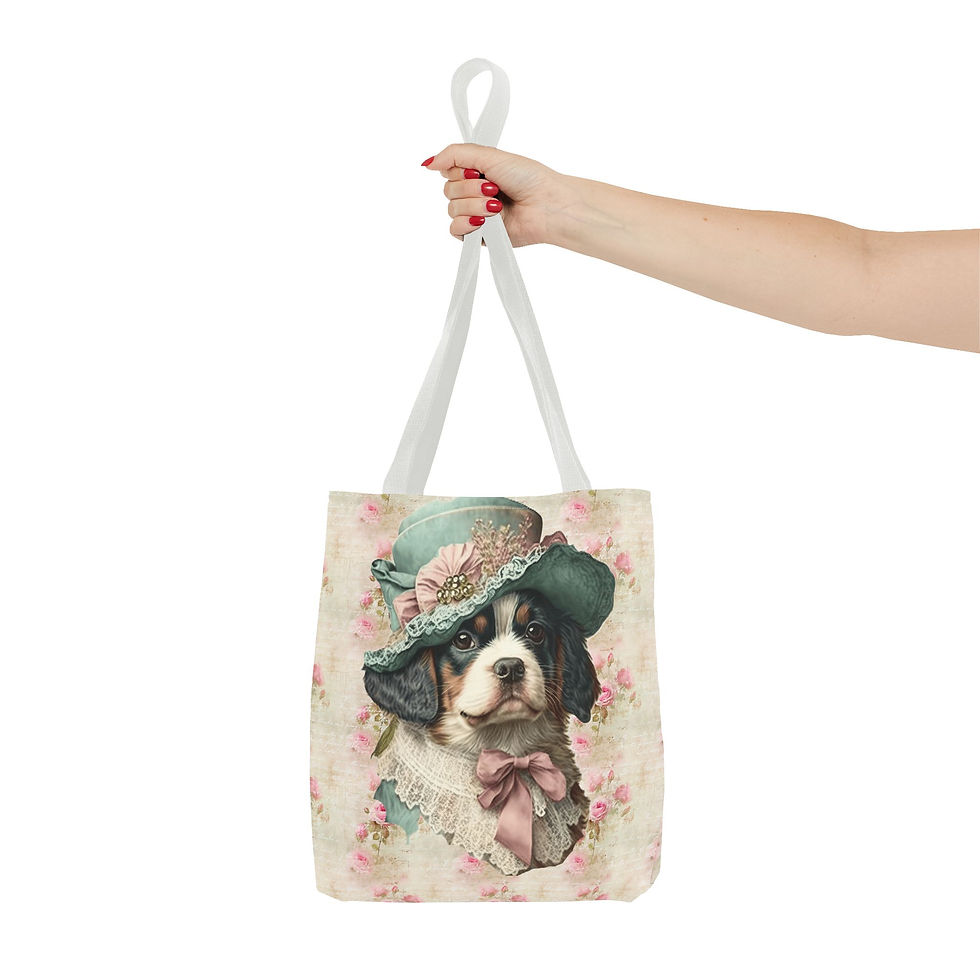 Thumbnail: Artistic Tote Bag Victorian Dog in Hat Art Shabby Roses Trendy Expressive Gift