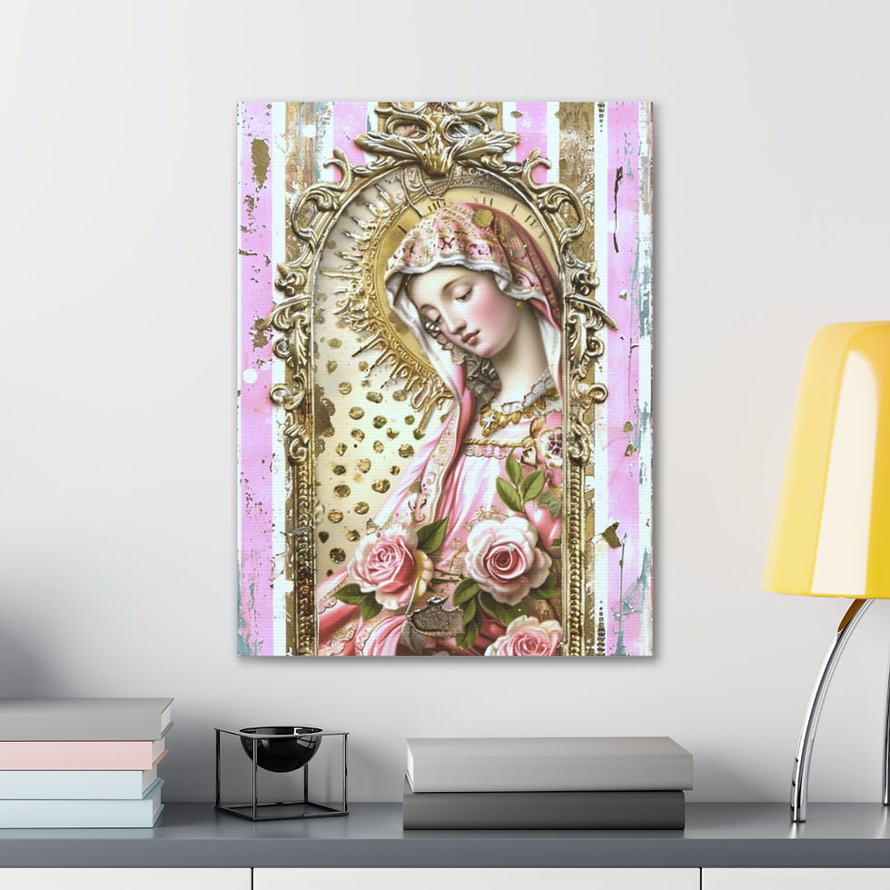 Thumbnail: Shabby Virgin Mary Canvas Art Vintage Pink Pastel French Country Wall Decor 
