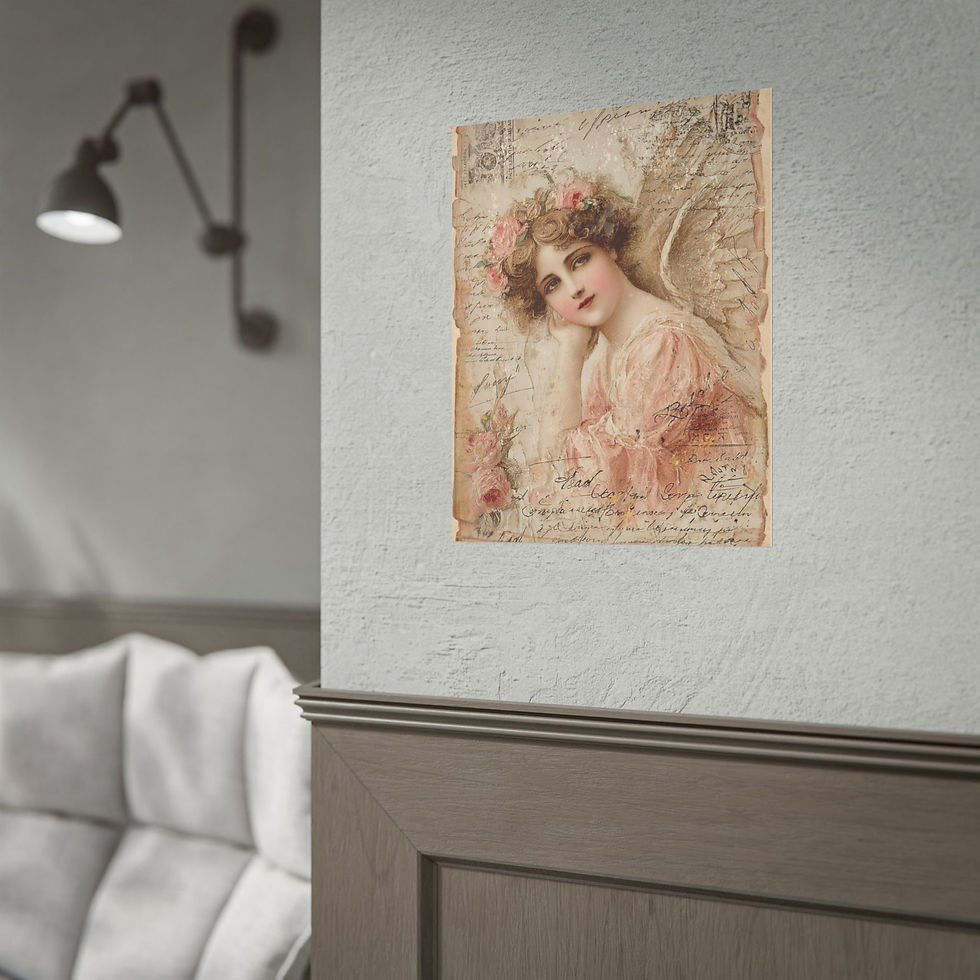 Thumbnail: Victorian Angel Art Print - Vintage Shabby Chic Style Pink Giclee Wall Decor
