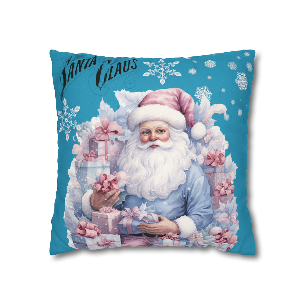 Thumbnail: Vintage Christmas Decor Artistic Throw Pillow cover Shabby Turquoise Santa Claus