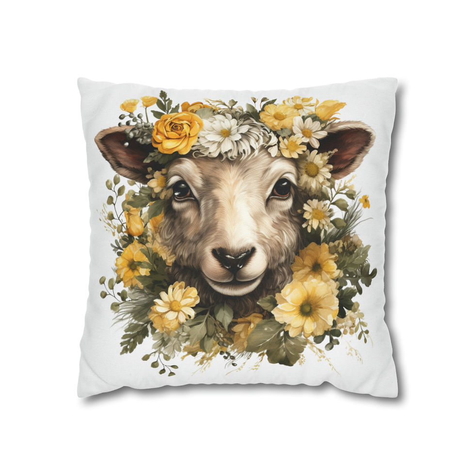 Thumbnail: French Country Farmhouse Decor Shabby Lamb Throw Pillow cover Yellow flowers