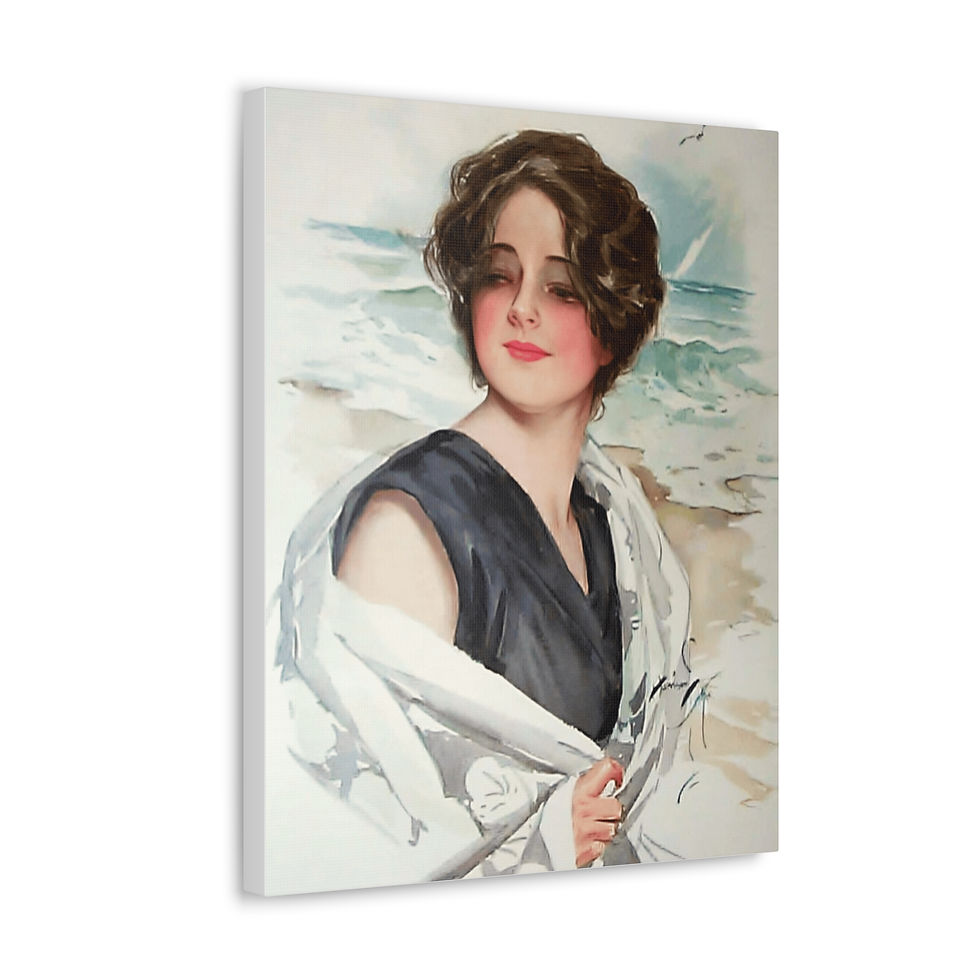 Thumbnail: Vintage Art Canvas Harrison Fisher Beach Print Woman at the Ocean 