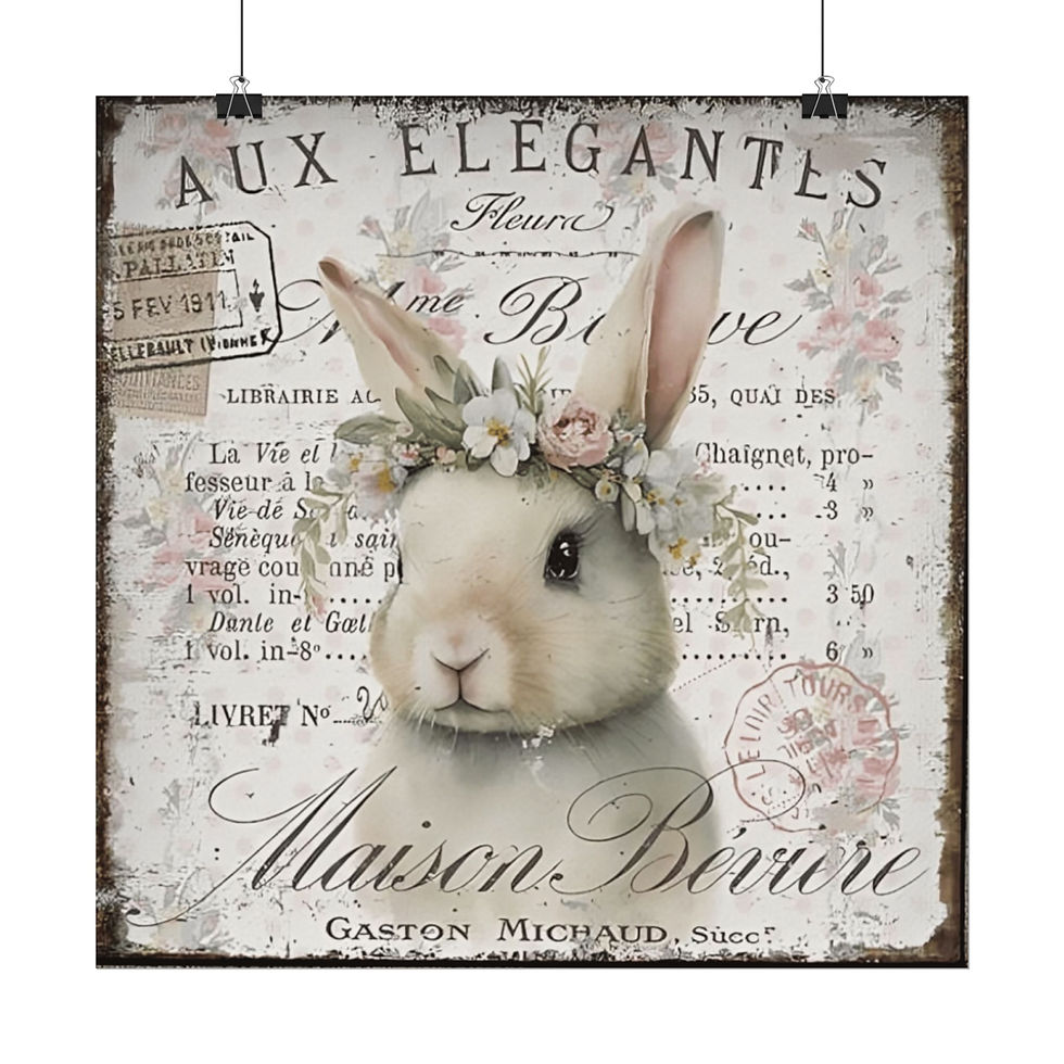 Thumbnail: Shabby Rabbit Art Vintage Bunny Giclee Print French Country Cottage wall decor