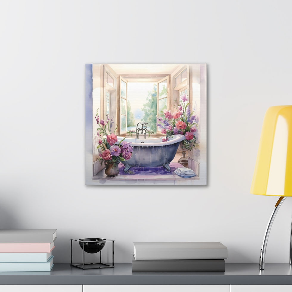 Thumbnail: Shabby French Country Bathroom Canvas Art Victorian Clawfoot Tub Flowers Print