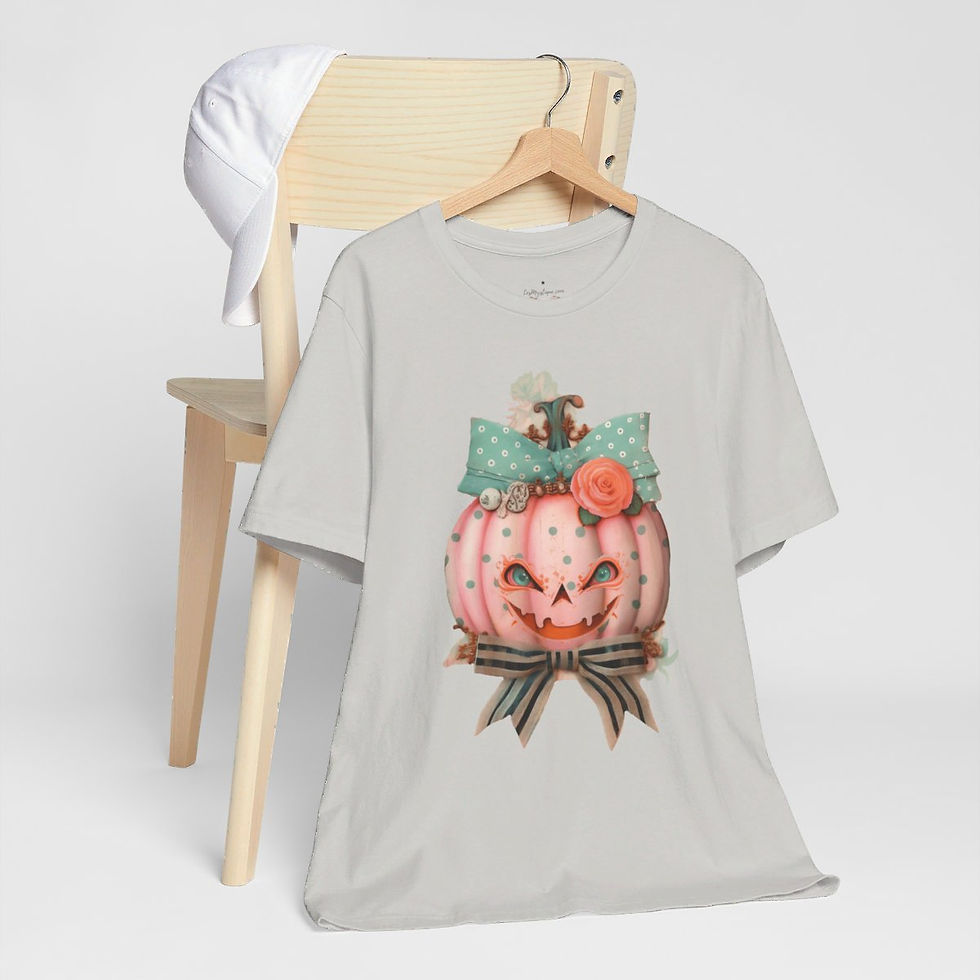 Thumbnail: Halloween T-Shirt Creepy Pumpkin Shabby Pink Roses Art Tee Trendy Apparel Gift