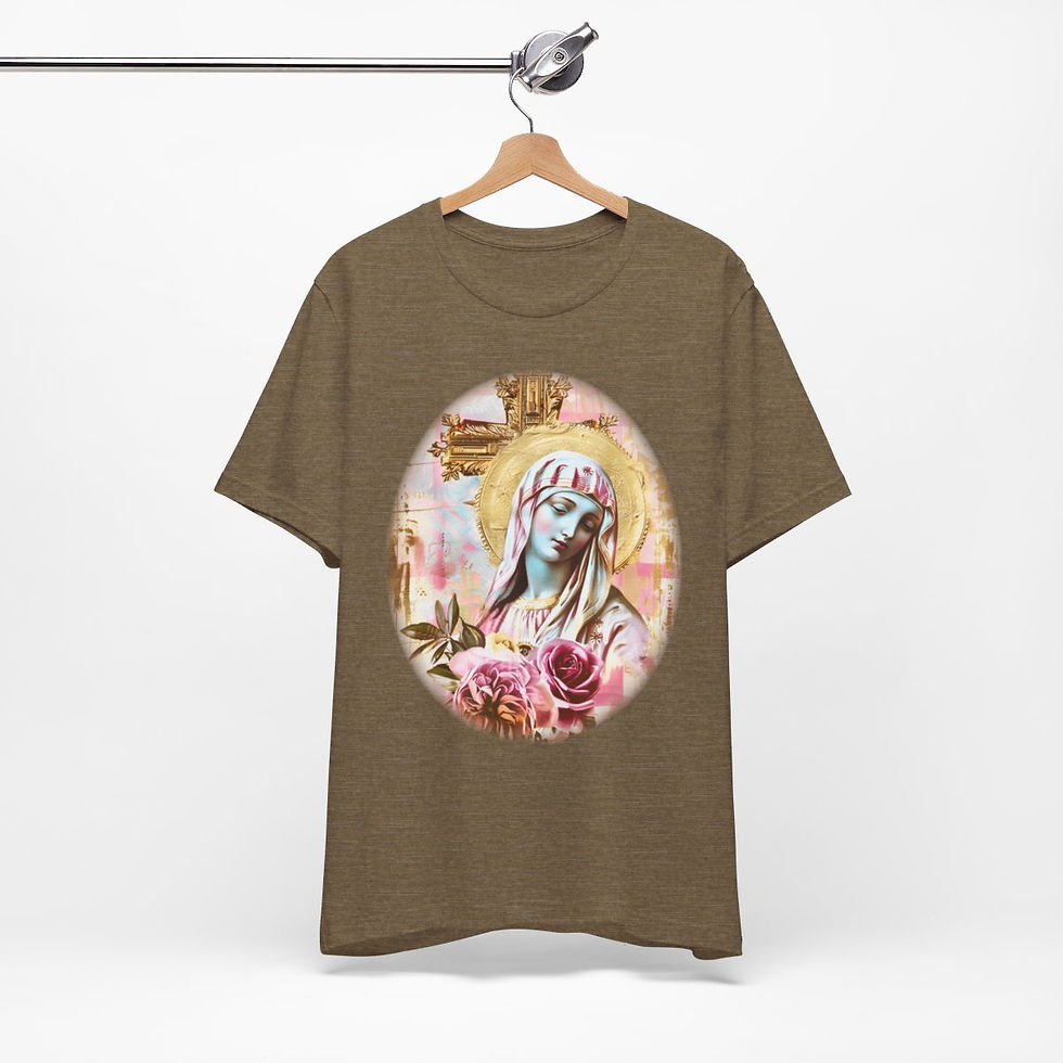 Thumbnail: Shabby Virgin Mary T-Shirt Ave Maria Religious Faith Art Tee Catholic Gifts