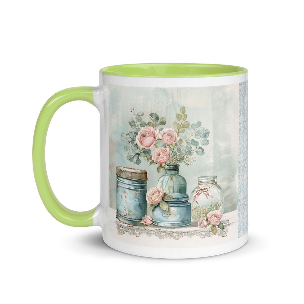Thumbnail: Shabby Chic Coffee Mug, Jars Cans Flowers Artistic Decor, Art on Gifts 
