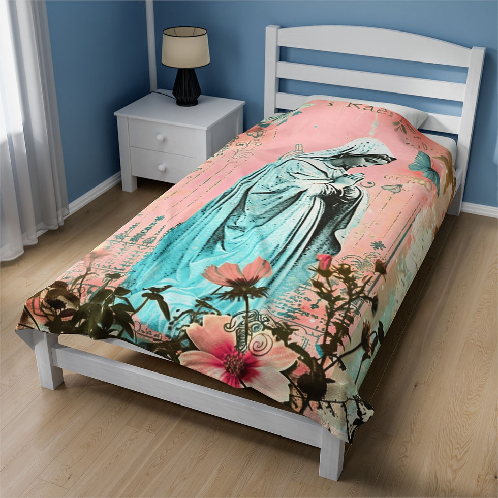 Thumbnail: Shabby Throw Blanket Praying Virgin Mary Pink Blue French Decor Catholic Gifts
