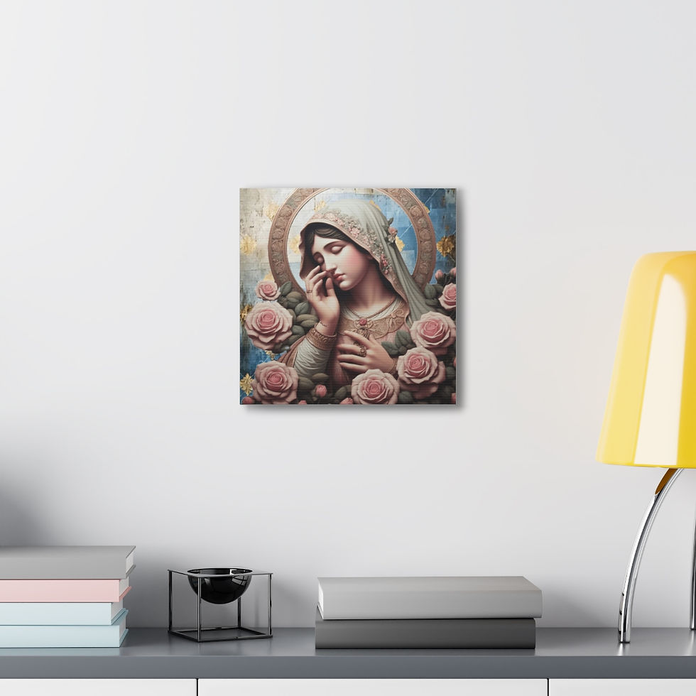 Thumbnail: Shabby French Virgin Mary Canvas Art Pink Roses Distressed Catholic Wall Decor