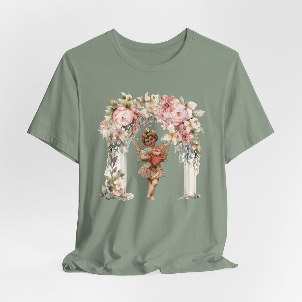 Thumbnail: Vintage Cherub T-Shirt Shabby Cupid Pink Roses Artistic Gift Valentine's Day Tee