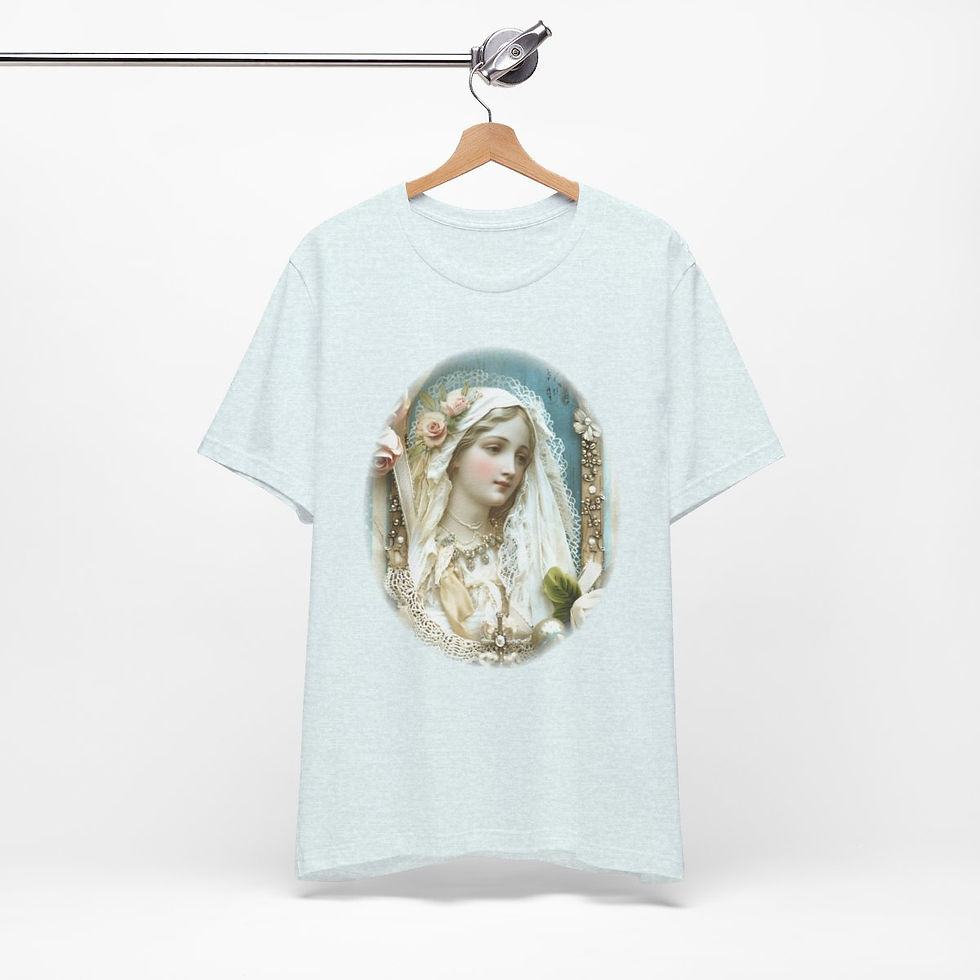 Thumbnail: Shabby Virgin Mary T-Shirt Ave Maria Religious Faith Art Tee Catholic Gifts