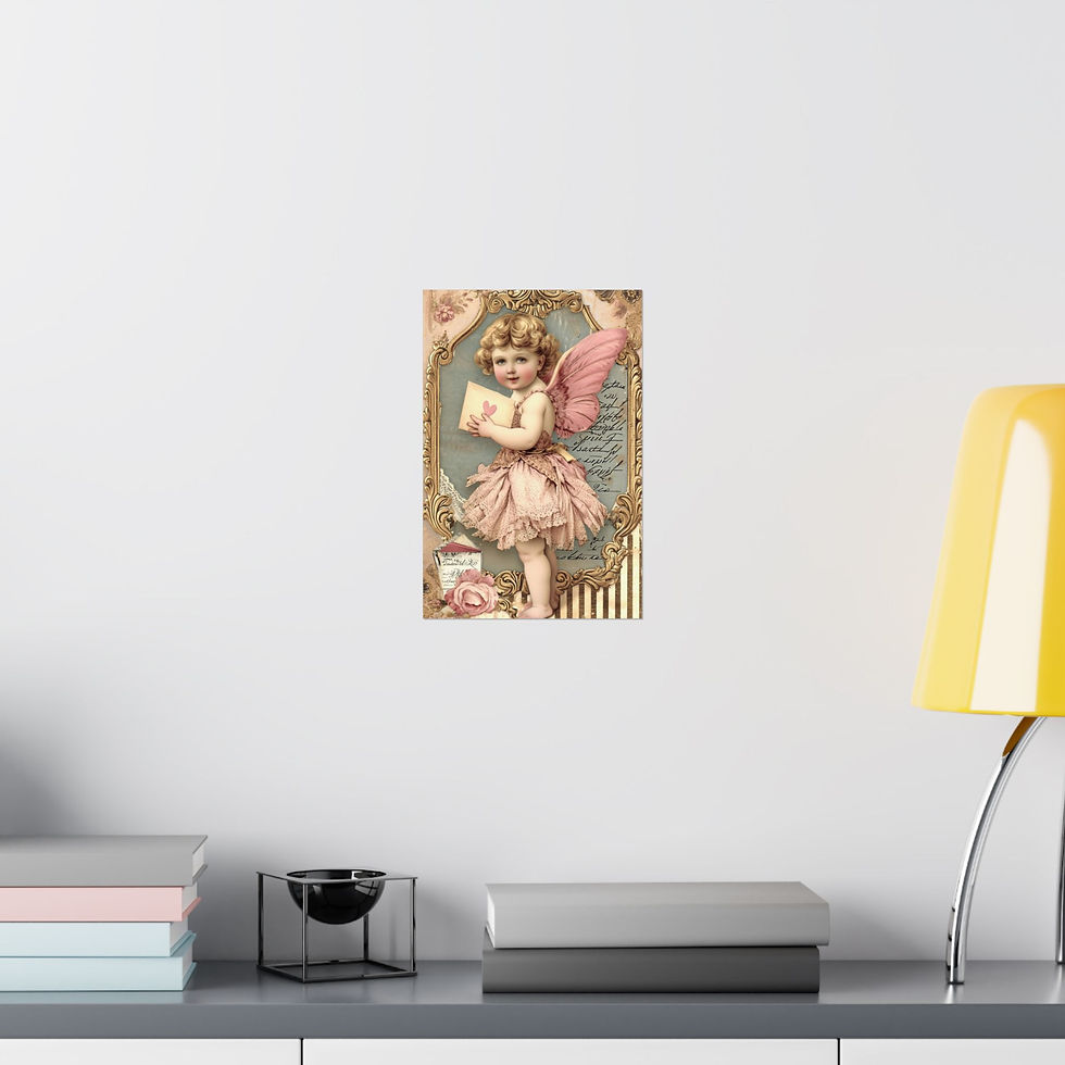 Thumbnail: Shabby Art Print Vintage Cherub Pink Roses Angel with Love Letter Romantic Decor