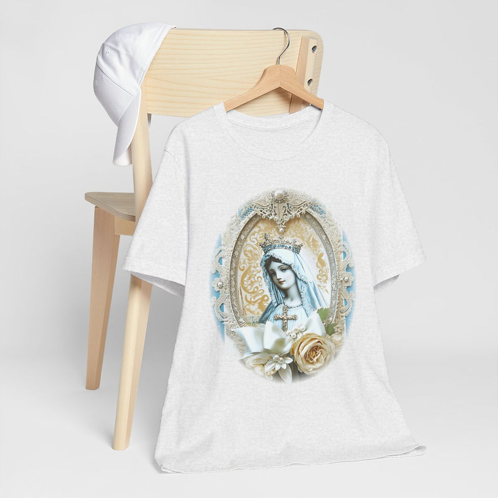 Thumbnail: Shabby Virgin Mary T-Shirt Ave Maria Religious Faith Art Tee Catholic Gifts