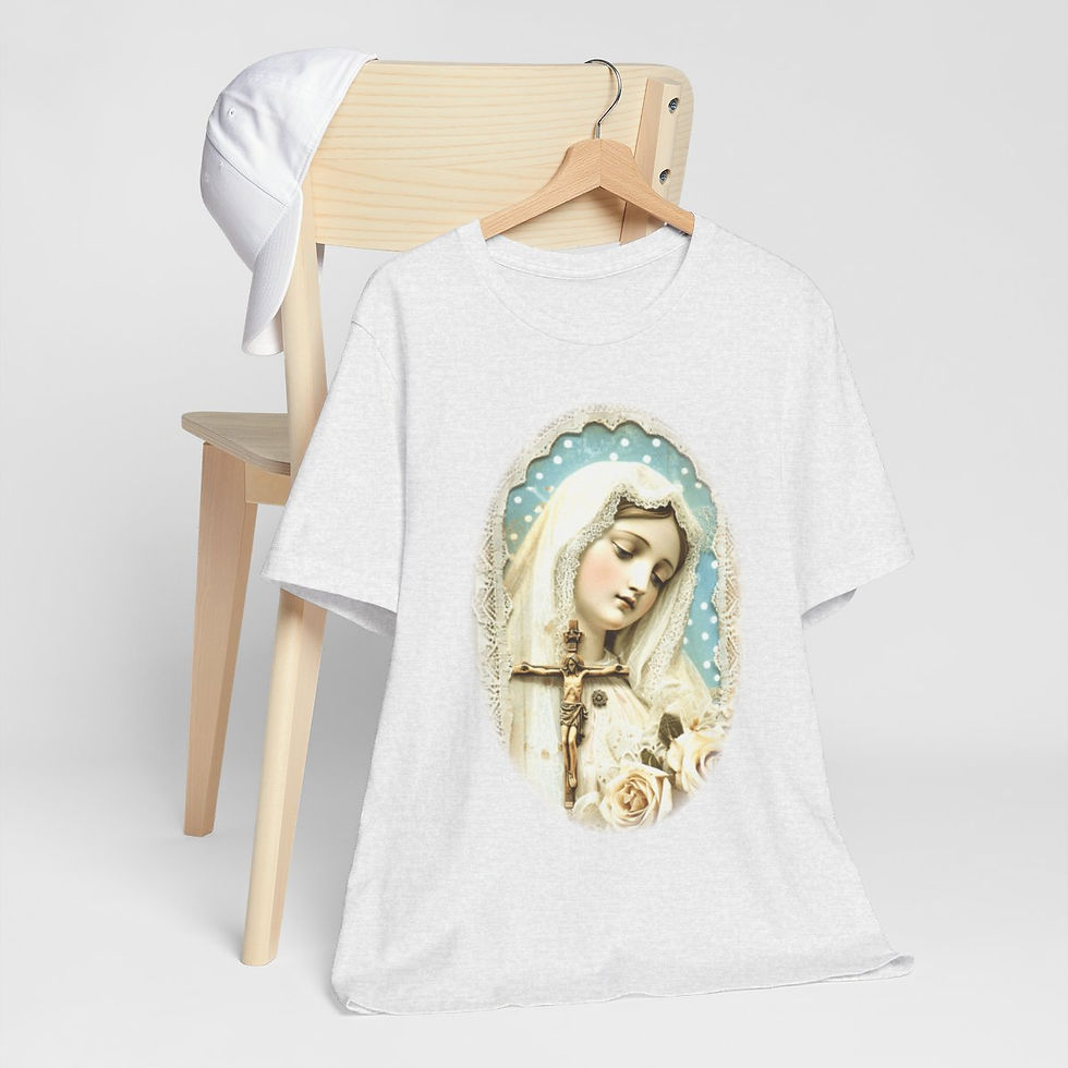 Thumbnail: Shabby Virgin Mary T-Shirt Ave Maria Religious Faith Art Tee Catholic Gifts