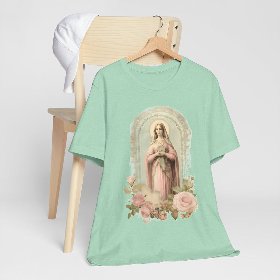 Thumbnail: Shabby Virgin Mary T-Shirt Religious Faith Art Tee Vintage Style Catholic Gifts