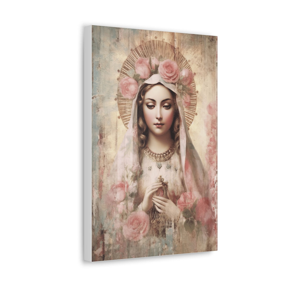 Thumbnail: Shabby Virgin Mary Canvas Art Vintage Style Pink Roses Pastel Religious Decor