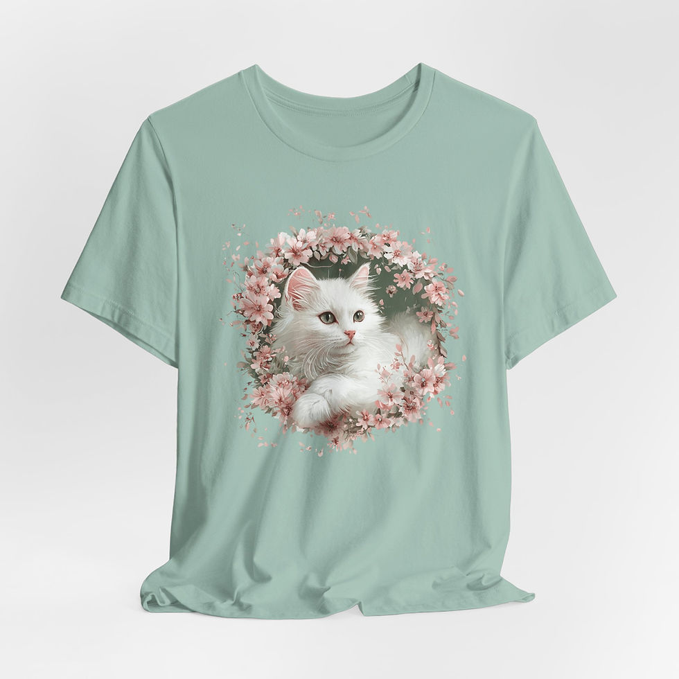 Thumbnail: Artistic Cat T-Shirt Shabby Pink flowers & White Kitten Art Cute Cat Lover Gift