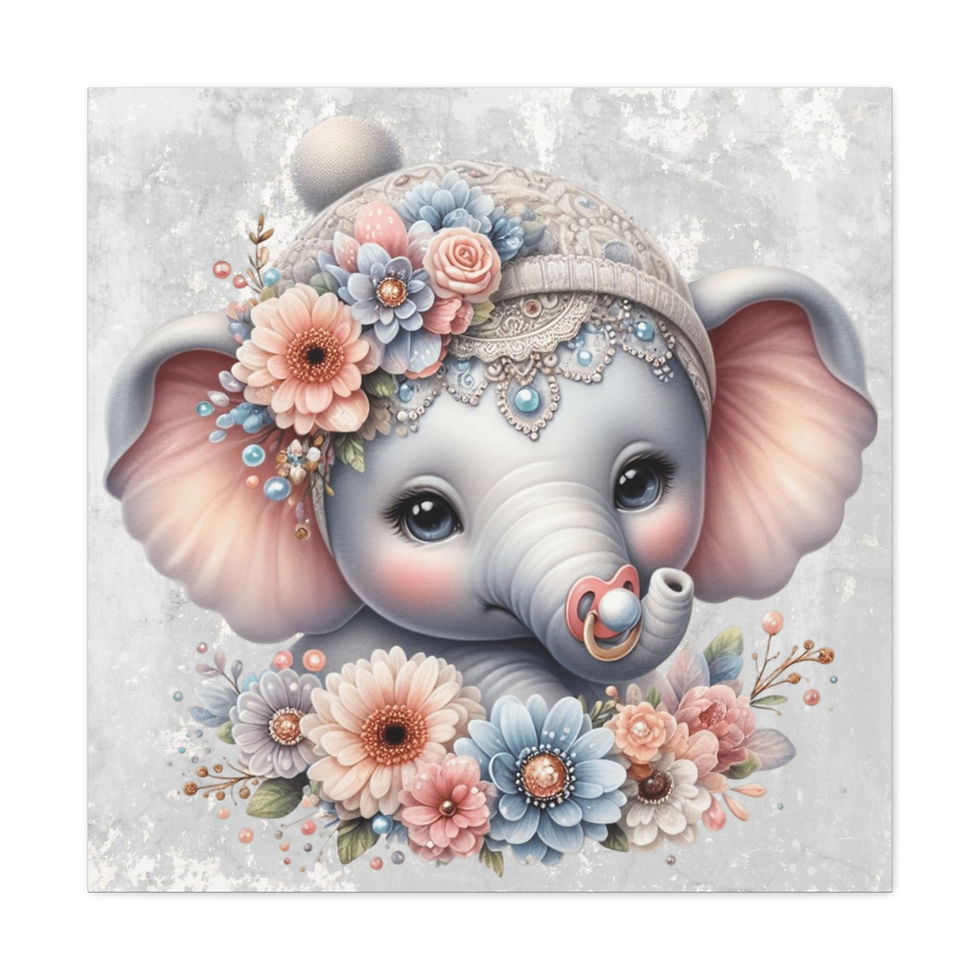 Thumbnail: Artistic Nursery Decor Canvas Art Watercolor BOHO Baby Elephant and Flowers 