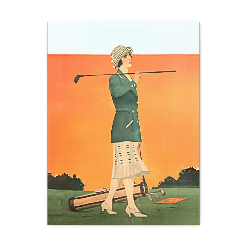Thumbnail: Vintage Golf Art Canvas Antique Art Deco Woman Golfer Golfing Wall Decor 