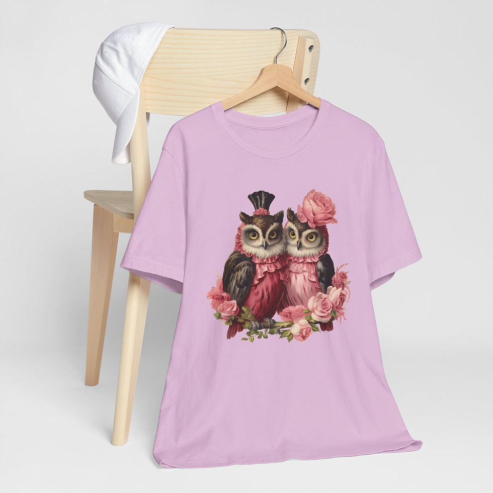 Thumbnail: Owl Couple T-Shirt Roses and Romance Valentine's Day Artistic Owl Lover Gift 