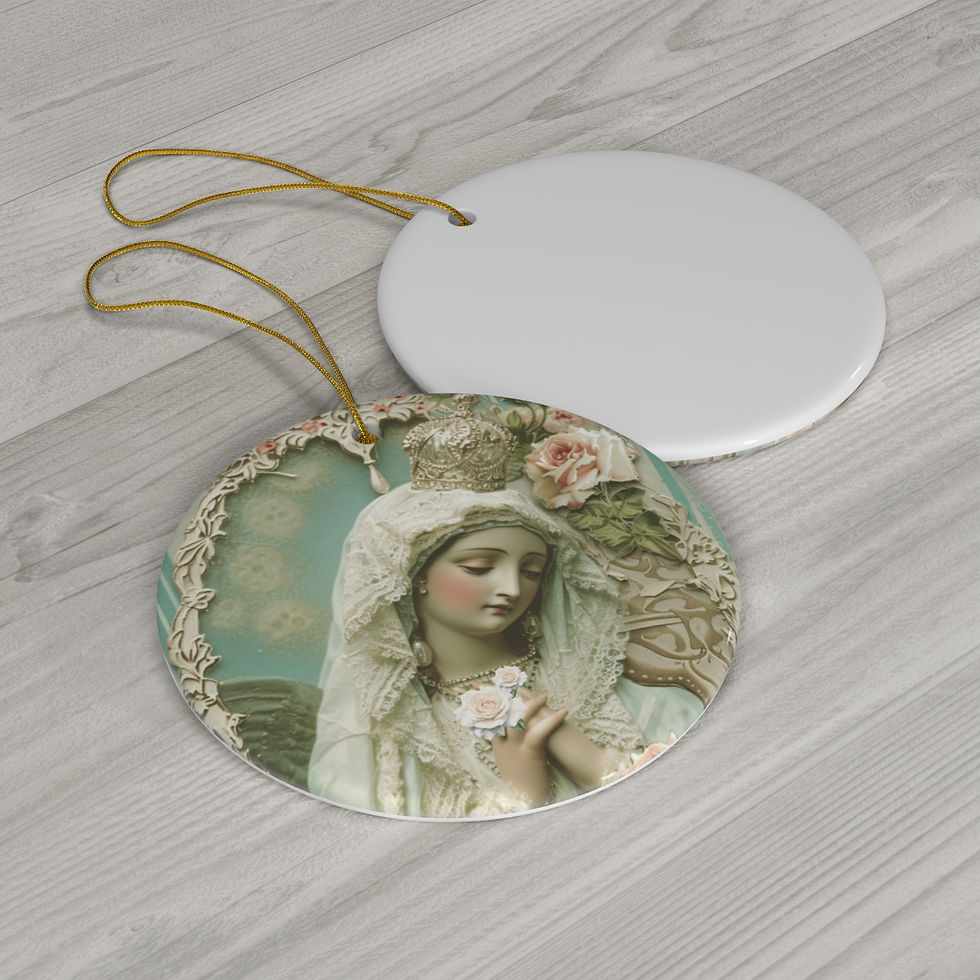 Thumbnail: Shabby Virgin Mary Ceramic Ornament Pastel Christmas Decor Catholic Gifts