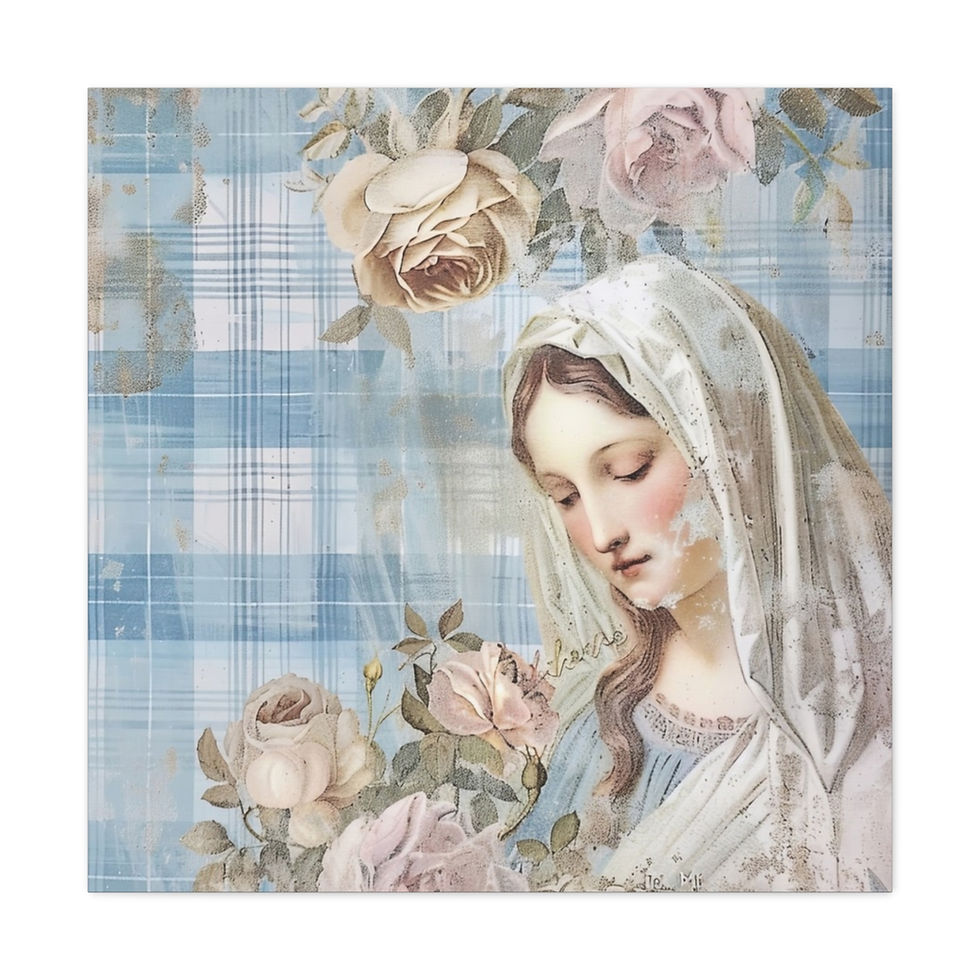 Thumbnail: Shabby Virgin Mary Canvas Art French Country Wall Decor Pastel Blue White Pink
